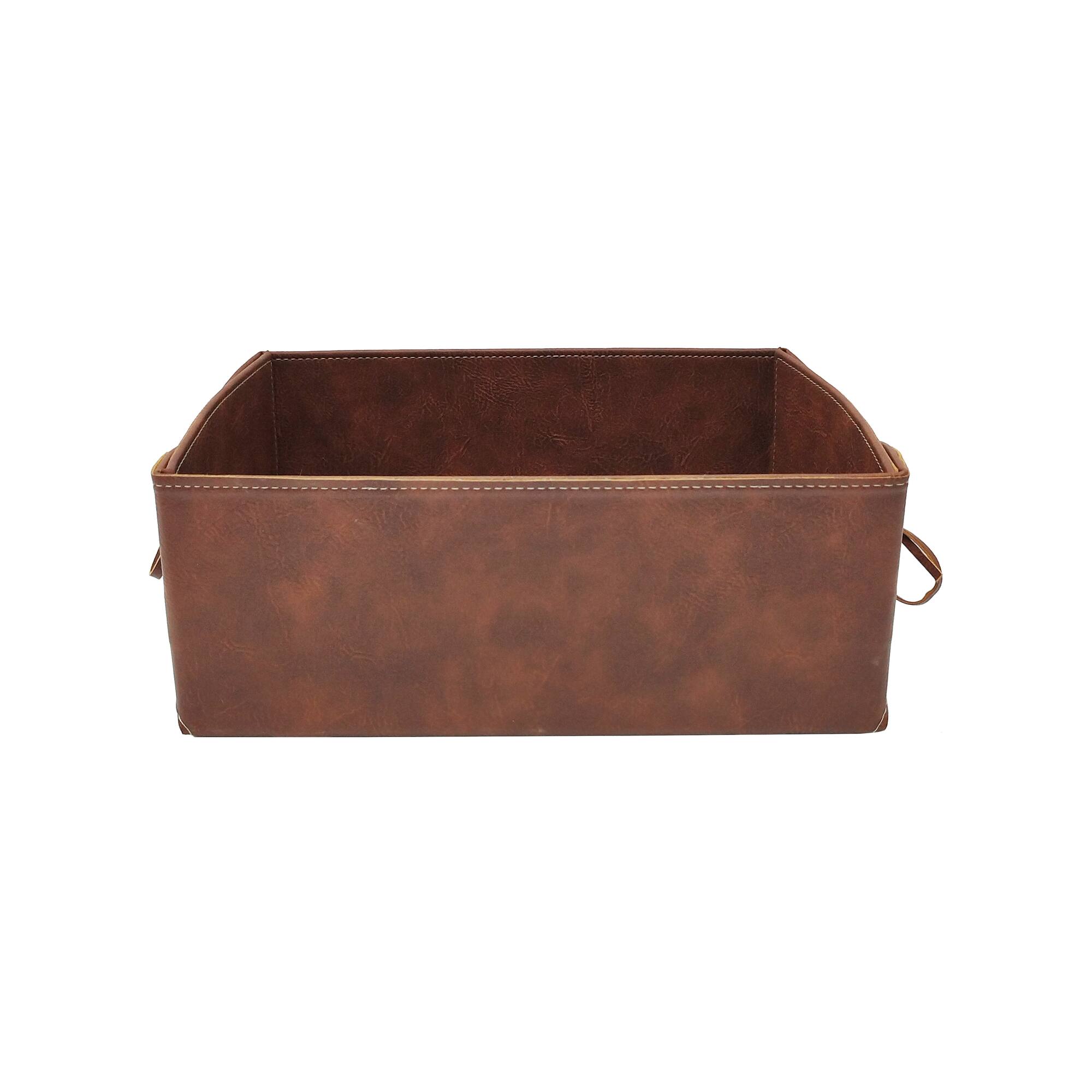 Large Warm Brown Decorative Faux Leather Bin by Ashland®